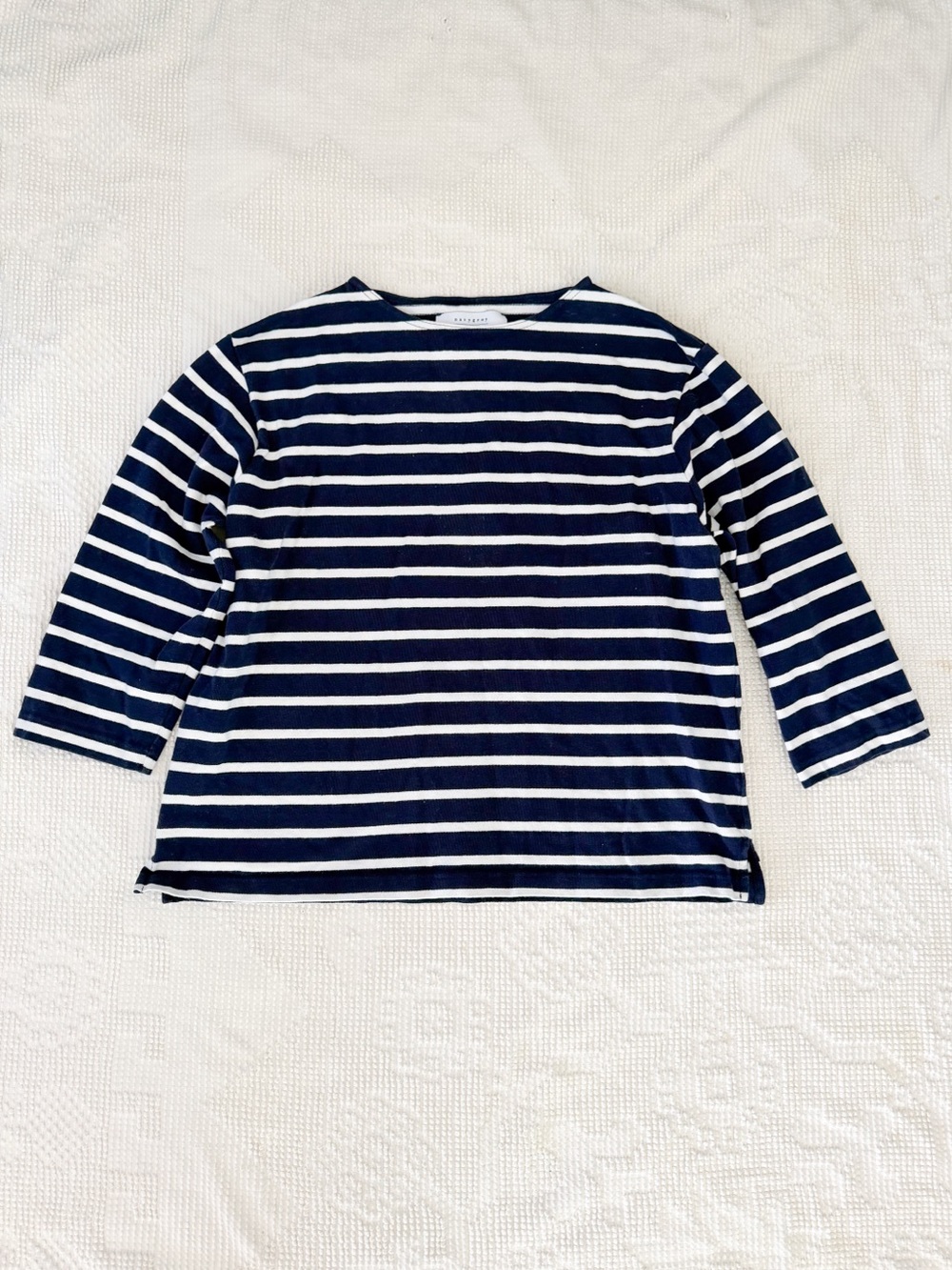 NAVYGREY Breton Collection boatneck Stripe Organic Cotton Top Blue